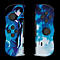 Zwei Joy-Con-Controller mit Anime-Motiv, blau und weiß. Auf dem linken Controller ist ein Charakter abgebildet.