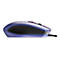 Souris de jeu bleue de profil sur fond blanc. Surface et câble noirs.