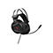 Schwarzes Gaming-Headset mit rotem Logo. Das Headset hat ein Mikrofon und ist freigestellt.
