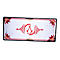 Tapis de souris rectangulaire avec logo rouge et ornements. Bords noirs, lettrage rouge et or.