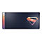 Tapis de souris rectangulaire bleu foncé avec le logo Superman. Bouclier Superman à droite dans les tons roses et orange. Le mot 'SUPERMAN' est écrit au-dessus.