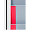 Close-up of a white wall with gray levels and a red element.
