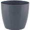 Gray plastic flower pot, oval shape.