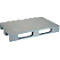 Light gray plastic pallet. The pallet has rectangular cutouts and a textured surface.