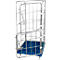 Roll container with blue grid floor and side door; metallic color.
