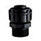 Black cable gland. Multi-part plastic housing with thread and locking lugs.