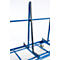 Blue metal frame with vertical struts and wheels. The bars are connected by horizontal struts.