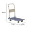 A gray hand truck with a blue loading surface, dimensions in mm: 860x740x480.