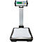 Digital personal scale with display "0.000". Metal platform, white area in the middle, grey column, display field with buttons.