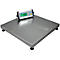 Digital scale showing 0.00. The weighing surface is square, made of metal. The display is blue, yellow and green.