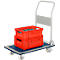 Platformwagen, 90° inklapbare duwbeugel, met rem, tot 150 kg, L 740 x B 480 x H 860 mm, staal, grijs