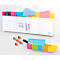 White wall-mounted board with colorful compartments and the words "Think outside the box". Below, another shelf, also with colors. Magnets and pen next to it.