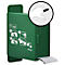 Grüne QuickSoft Pflasterbox mit Anwendungsbeispielen und Detailansicht einer bepflasterten Fingerspitze.