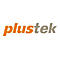 Das orange-graue Logo des Unternehmens Plustek in kursiver Schrift auf weißem Hintergrund.