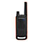 Black and orange walkie-talkie with Motorola logo and antenna.