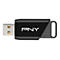 Schwarzer USB-Stick mit PNY-Logo und grauem Aufhänger.