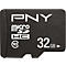 Carte microSD noire avec logo PNY blanc, 'microSDHC' et '32Go'.