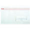 Enveloppe blanche avec ligne de perforation rouge et fenêtre transparente.