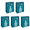 Cinq sacs cadeaux de Noël avec motif ours polaire, bleu-turquoise. Étoiles blanches et paillettes. Poignée en cordon.
