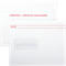 Deux enveloppes blanches; une ouverte, une avec une fenêtre. Texte rouge : Conforme aux normes postales. Pointillé pour ouvrir.