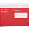 Enveloppe de documents rouge avec fenêtre blanche. Inscription : Documents. En haut : Zone pour le code d'identification.