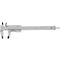 Gray vernier caliper, made of metal. With measuring scale and measuring tips.