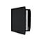 Schwarzes e-Book-Reader-Cover mit eingestecktem, teilweise sichtbarem e-Reader auf weißem Hintergrund.