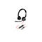 Ein schwarzes Headset mit Ohrmuscheln, Mikrofon und rotem Kabel mit Bedienfeld und USB-Anschluss, freigestellt auf weißem Hintergrund.