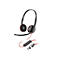 Schwarzes Headset mit rotem Kabel, Ohrmuscheln und Steuerung. Der Bügel hat den Schriftzug "Plantronics".