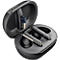 Dark in-ear headphones in a charging case. Lid open, a USB dongle and two headphones visible.
