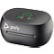 Dark grey charging case from Poly for wireless headphones, with green charging indicators.
