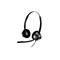Schwarzes Headset, Ohrmuscheln mit Mesh, Bügel mit Poly-Logo, Mikrofon und Kabel.