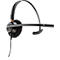 Black headset with headband and microphone, cable. Black ear cushion, adjustable headband. Plantronics lettering.