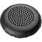 Black headphone ear cushion with perforated speaker.