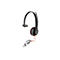Schwarzes einohrigen Headset mit rotem Kabel und USB-A/C-Anschluss vor weißem Hintergrund.