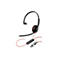 Schwarzes Poly Mono-Headset mit rotem Kabel, Mikrofonarm und USB-A sowie USB-C Anschluss.