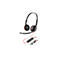 Schwarzes Headset mit beidseitigen Ohrmuscheln, Mikrofonarm und Kabelsteuerung mit USB-A und USB-C Anschlüssen.