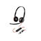 Schwarzes Plantronics Headset mit beidseitigen Ohrmuscheln, Mikrofonarm, Kabelfernbedienung und USB-Anschluss.