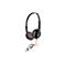 Schwarzes On-Ear-Headset mit rotem Akzent, rotem Kabel und Dual-Anschluss (USB-A und USB-C).