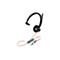 Schwarzes Poly Headset mit einseitigem Ohrhörer, Mikrofonarm und orangefarbenem Kabel mit USB-Steuerungseinheit.