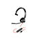 Schwarzes Headset mit rotem Kabel und USB-Anschluss. Details: Ohrmuschel, Mikrofon, Lautstärkeregler.