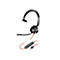 Ein schwarzes Headset mit rotem Kabel und integrierter Steuerung, vor weißem Hintergrund. Das Headset hat ein Mikrofon, einen Ohrhörer und einen verstellbaren Kopfbügel.