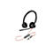 Schwarzes Poly Blackwire 3320 Headset mit orangem Kabel, Mikrofonarm und USB-Anschluss vor weißem Hintergrund.