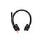 Schwarzes On-Ear-Headset mit Kopfbügel, perforierten Ohrpolstern und einem ausklappbaren Mikrofonarm vor weißem Hintergrund.
