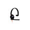 Schwarzes On-Ear-Headset mit einem roten Kabel und Mikrofonarm vor weißem Hintergrund.