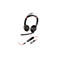 Schwarzes Plantronics Headset mit rotem Kabel und integrierter Bedieneinheit vor weißem Hintergrund.