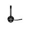 Schwarzes On-Ear-Headset in Seitenansicht vor weißem Hintergrund mit Mikrofonarm.