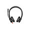 Schwarzes On-Ear-Headset mit Kopfbügel und Mikrofonarm vor weißem Hintergrund.