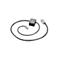 Câble téléphonique noir avec une boîte grise, sur laquelle est représenté un symbole de combiné téléphonique.