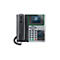 Schwarzes Poly IP-Telefon mit farbigem Display, Tastatur und seitlichem Hörer vor weißem Hintergrund.